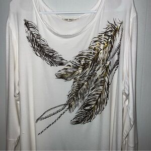 Indigo Thread Co Woman’s Gold Metallic Top Blouse Long Sleeved Size 2XL.